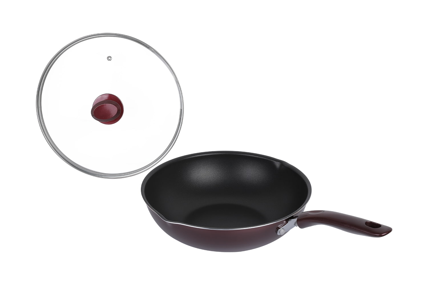 CLB3031D Wok-Cam kapaklı 30 wok, Alevli Wok, yapışmaz wok